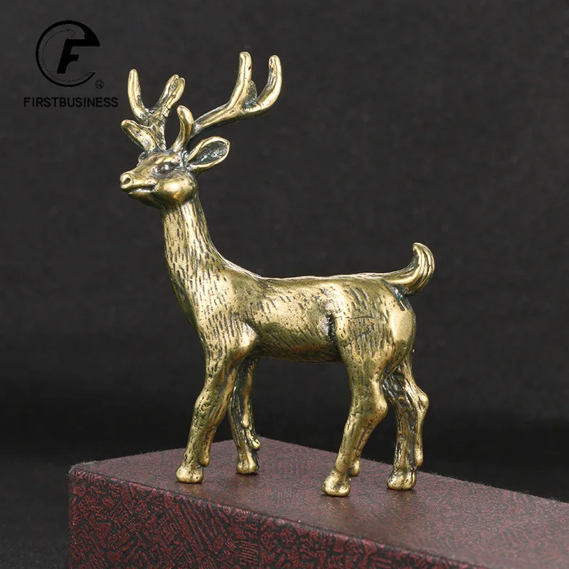 

Brass Elk Small Statue Study Desk Ornament Cute Animal Deer Figurine Miniature Tea Pet Decoration Crafts Acceesories Home Decors