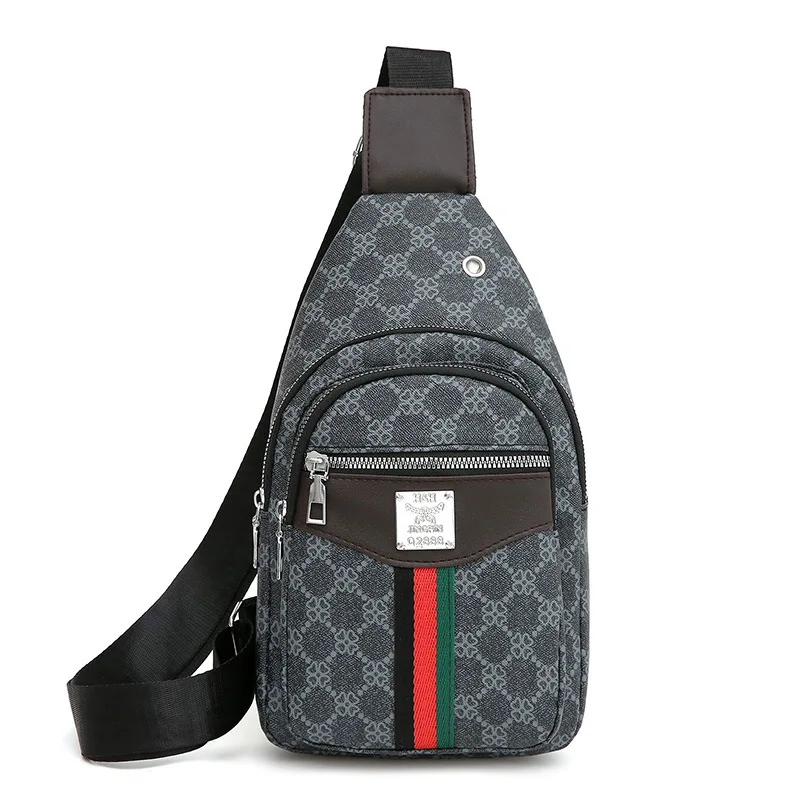 New Personalized Printed Men's Chest Bag, Trendy Casual Shoulder Bag, Waterproof PU Texture Commuting Crossbody Bag