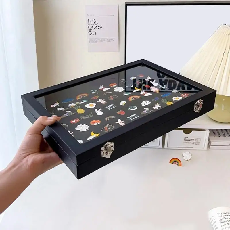 31BB Black Plush Pin Display Holder Collectible Enamel Pin Frame Large Plush Stand Box for Displaying Medals