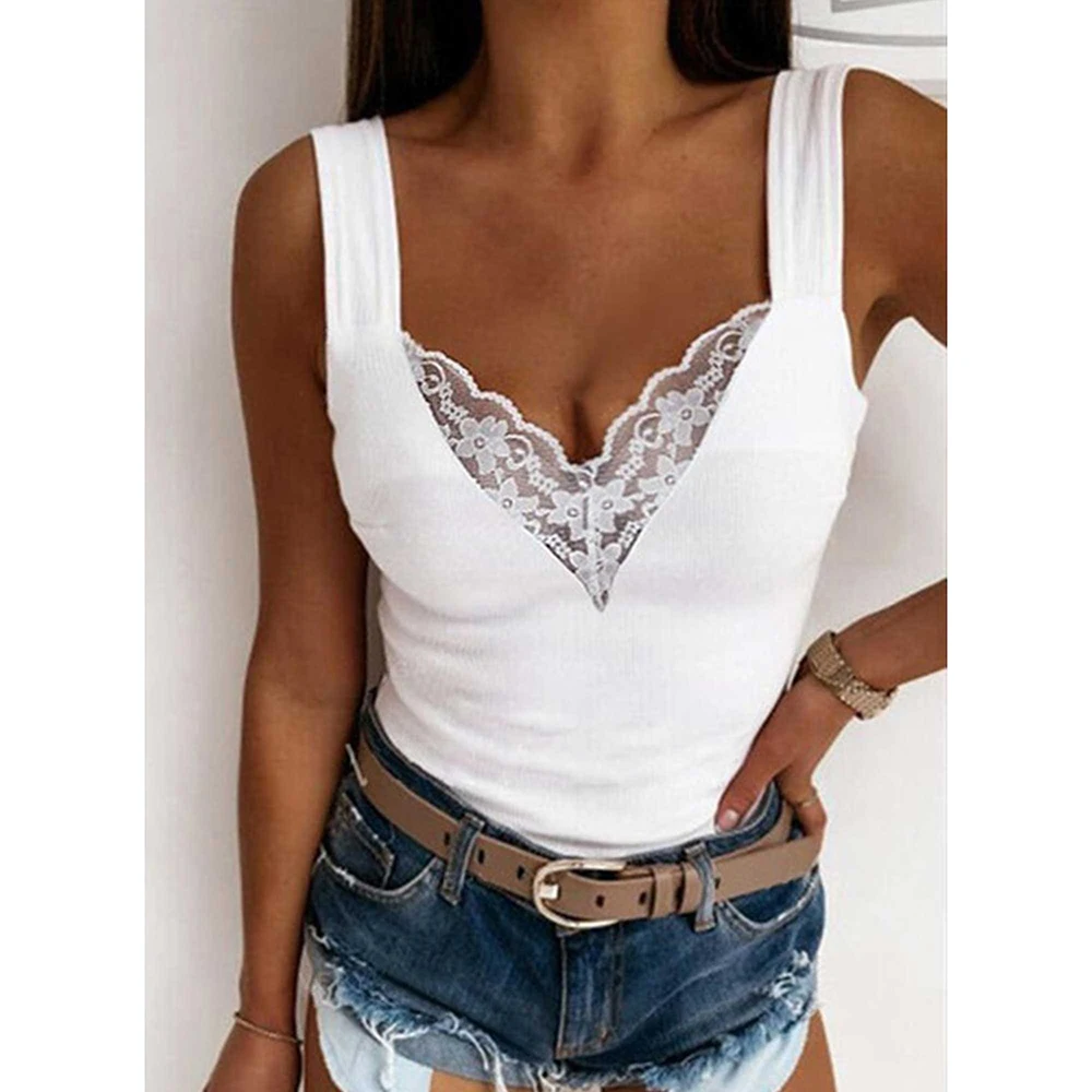 

Women's Clothing Sexy Lace Tank Top For Ladies Autumn Basis Sleeveless Vest Pullover Y2K Tops Elegant Female T-shirts Tees