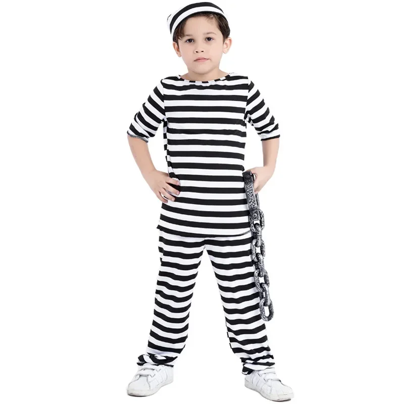 Halloween Children Cosplay Inmate Striped Costumes