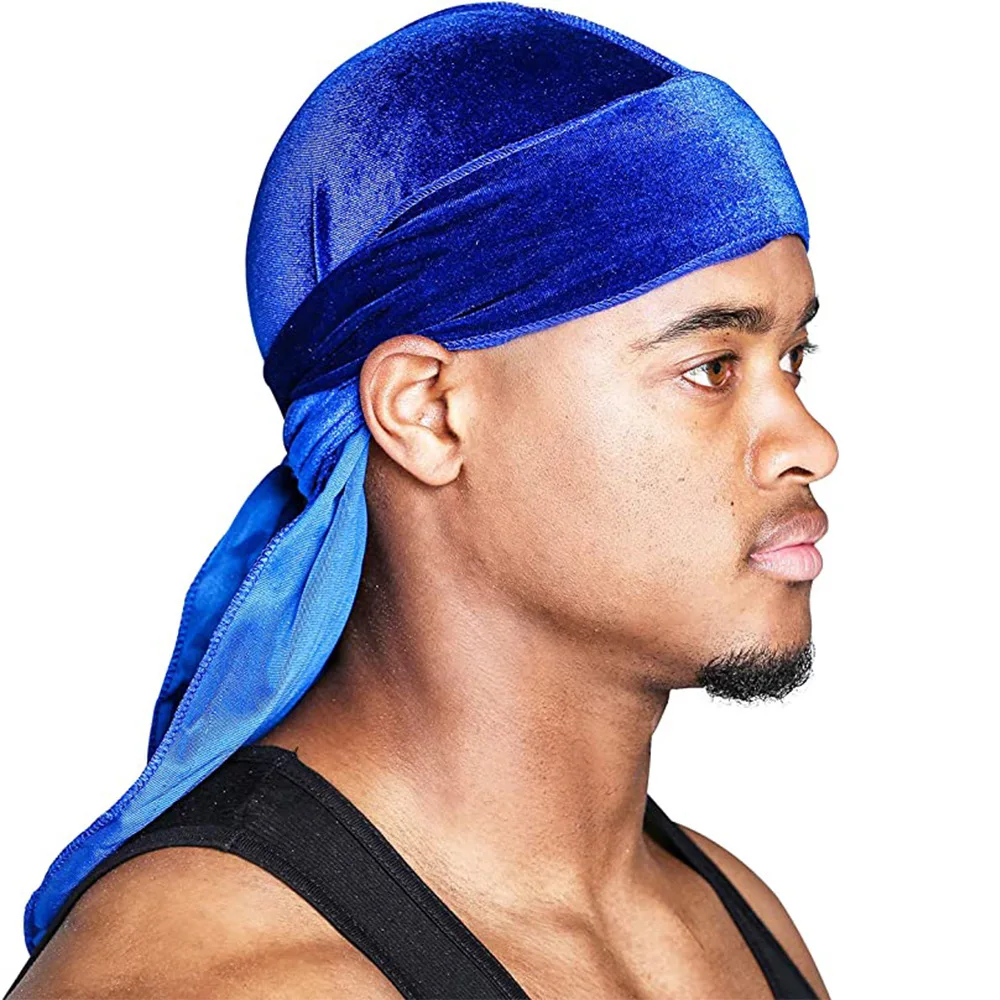 Unisex Women Men Velvet Durag Long Tail Headwrap Bandana Elastic Durags Wave Caps Men's Doo Rag Turban Cap Hip-hop Pirate Hat