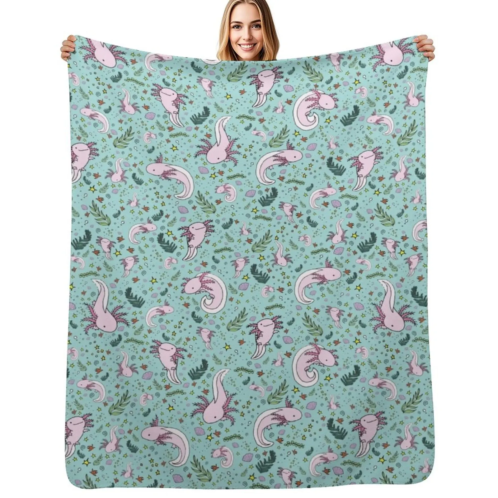 

Axolotls in Blue Throw Blanket Large Thermals For Travel Blankets