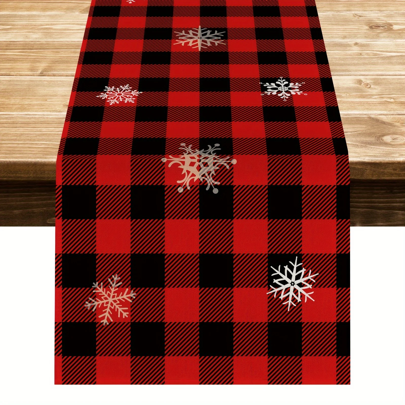 JIT Christmas Plaid Snowflake Printed Table Runner 2D Flat Print Festive Decor Christmas Dining Table Decoration Rustic Charming