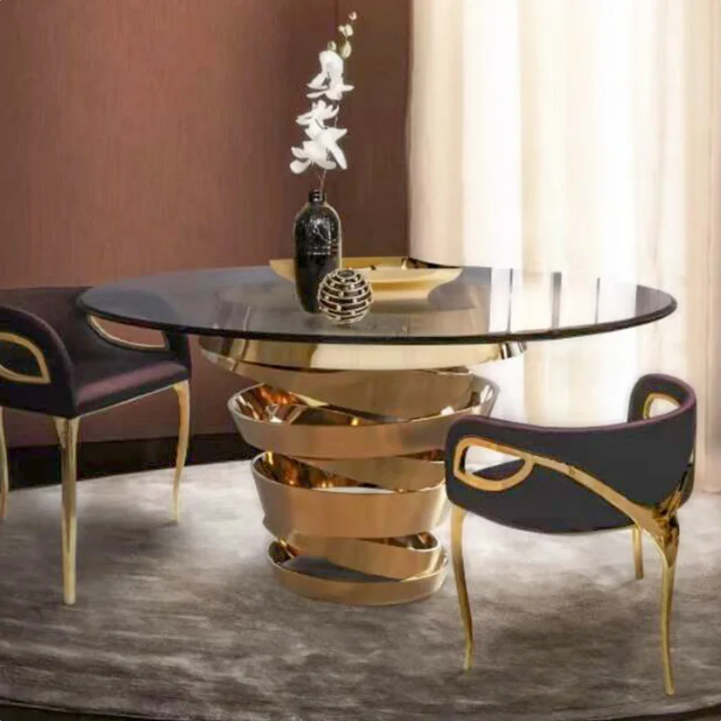 light luxury tempered glass round dining table villa home creative stainless steel advanced