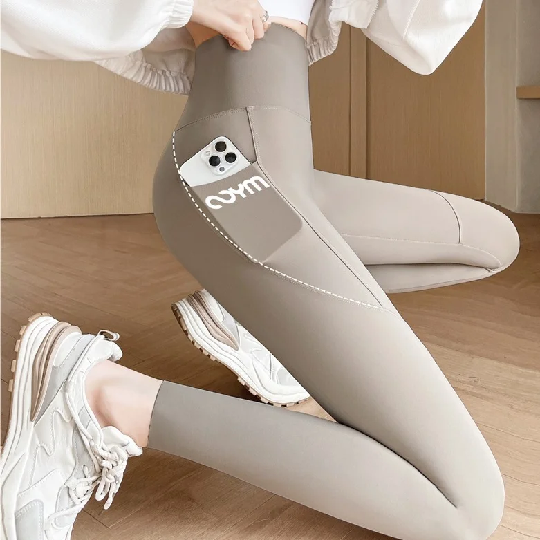

Slim Fit Yoga Pants Women's Thin High Waist Butt Lifting Slimming Sports arkskin Bot with kets Spring Outerwear