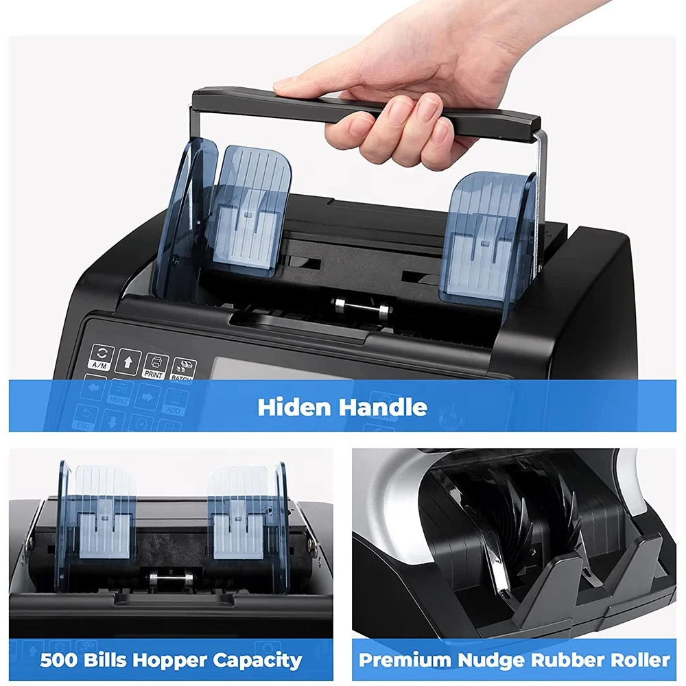 v Ce Rohs-Zulassung, tragbare Rechnungszählermaschine, Banknotensortierer mit zwei Taschen, Rechnungszähler für mehrere Währungen, gemischte Bargeldzählung