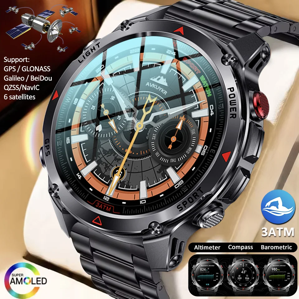 2026 New GPS Adventure Smart Watch 3ATM Waterproof built-in 6 Frequency Satellite Compass barometric Altimeter Sports Clock Men