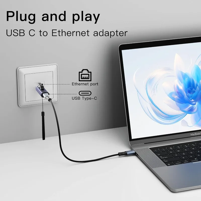 RJ45 Male to USB-C Female Gigabit Ethernet Adapter 1000Mbps LAN Network Extender for Smartphone Tablet Laptop