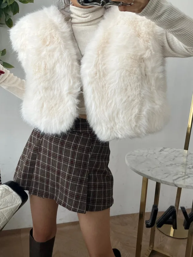 

Faionable ort Меховой жилет Женский зимний универсальный высококачественный пушистый жилет с подплечниками Повседневный свободный крой Теплый жилет