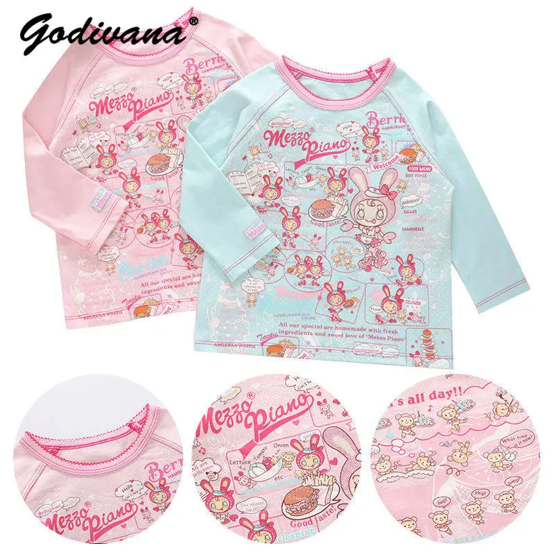 

Japanese Girls Clothing Sweet and Cute Cartoon Bunny Letter Print Long Sleeve T-shirt Kids O-neck Pure Cotton Inner Layer Top