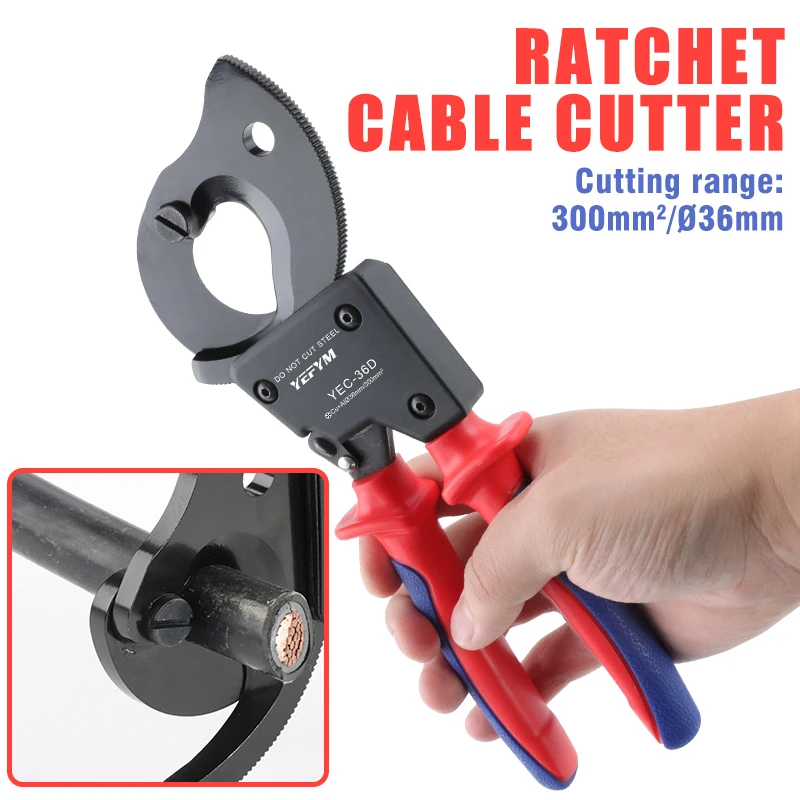 Ratchet Cable Cutter, Heavy Duty Wire Cutter for Aluminum Copper Cable up to 300mm², Ratcheting Wire Cutting Hand Tool