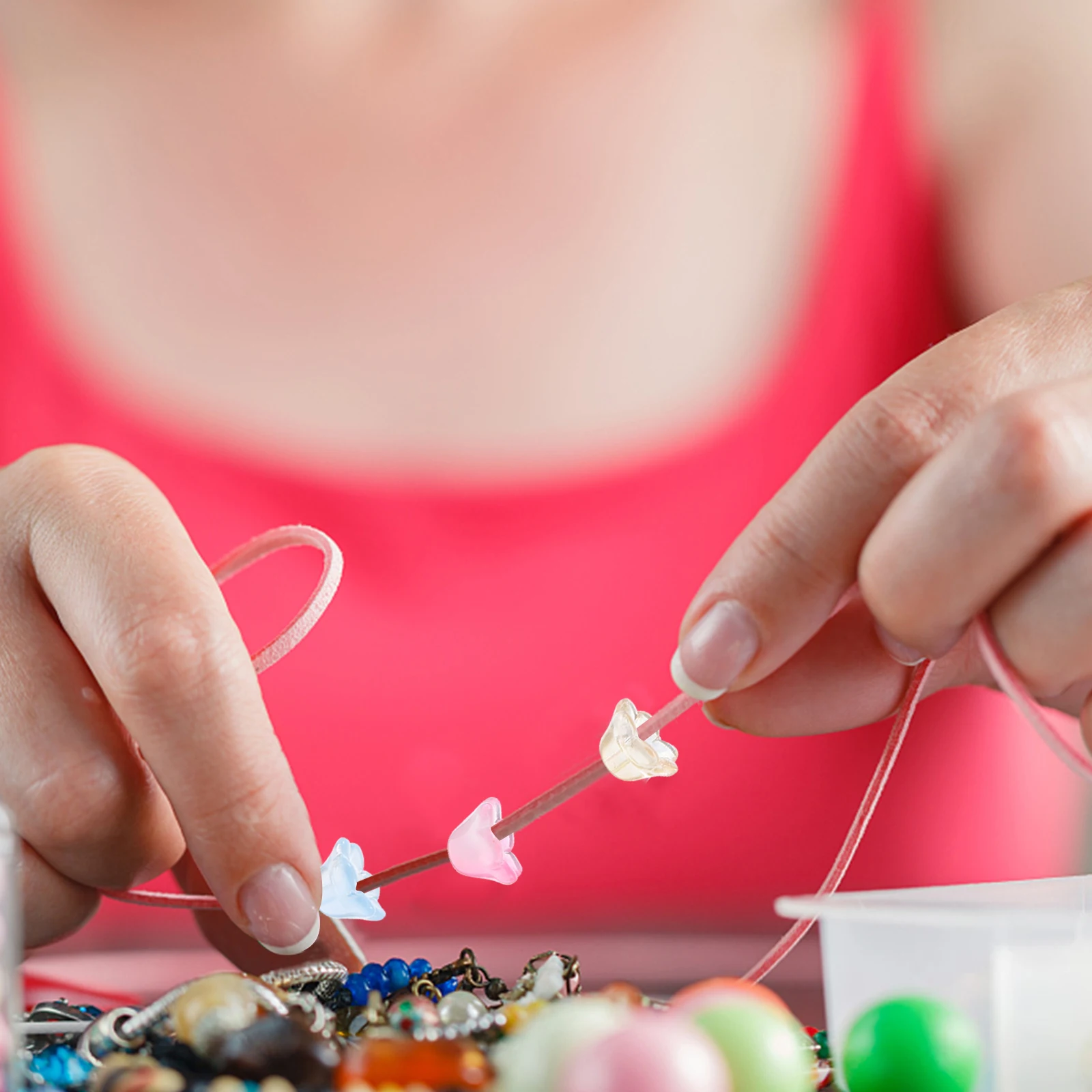 

100Pcs Flower Beads Hanging Hole DIY Jewelry Making Charms for Necklace Bracelet Crafting Supplies Accessories