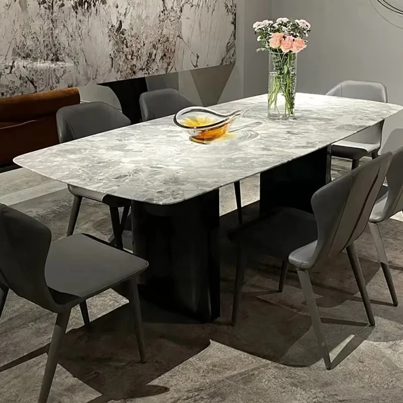 Group Marble Top Luxury Table Stone Natural Stone Marble Dining Table Olio Grey Long Table Kitchen Dining Living Room