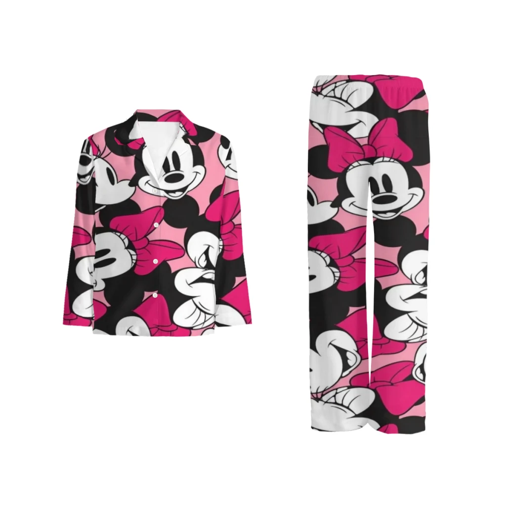 Set pigiama stampato Disney Topolino, top casual e comodo a maniche lunghe con bottoni e pantaloni con elastico in vita