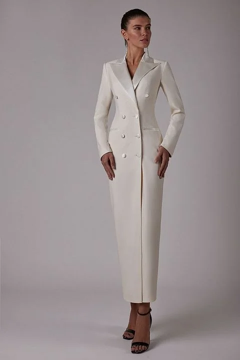 Robe de soirée longue imbibée pour femme, blazer de style designer, robe de Rh, tenue de bureau à double boutonnage, longueur de rinçage, sur mesure, 1 pièce