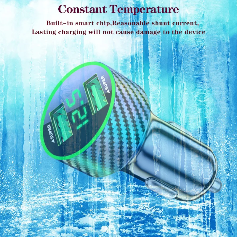 120W 2Port USB Digital Real-time Voltage Car Charger QC3.0 Car Super Fast Charger for Phones Car Cigarette Lighter Adapter