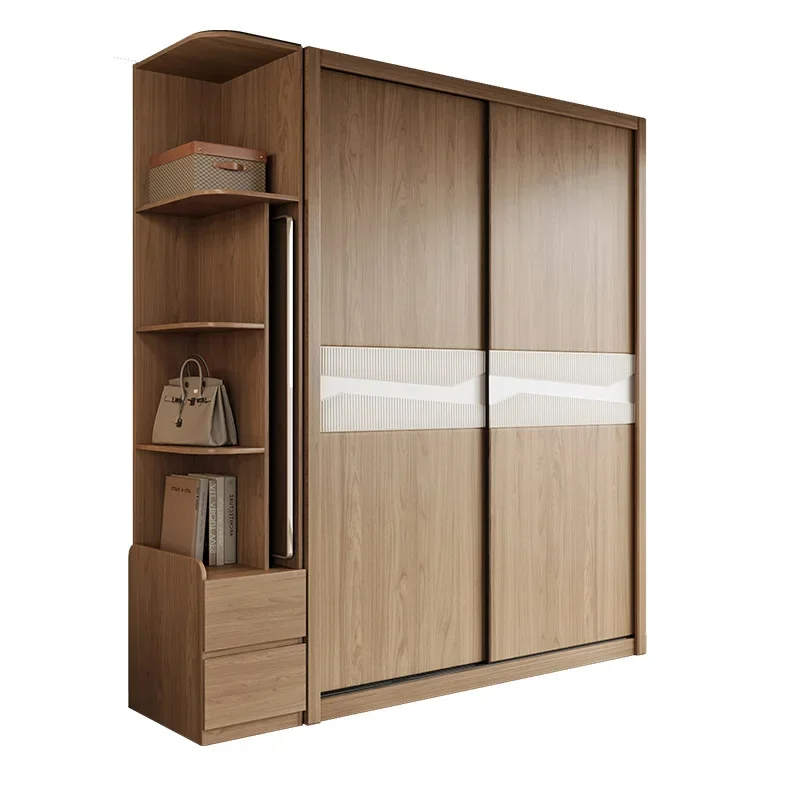 Solid wood sliding door bedroom Nordic finished large-capacity wardrobe simple new sliding door storage cabinet