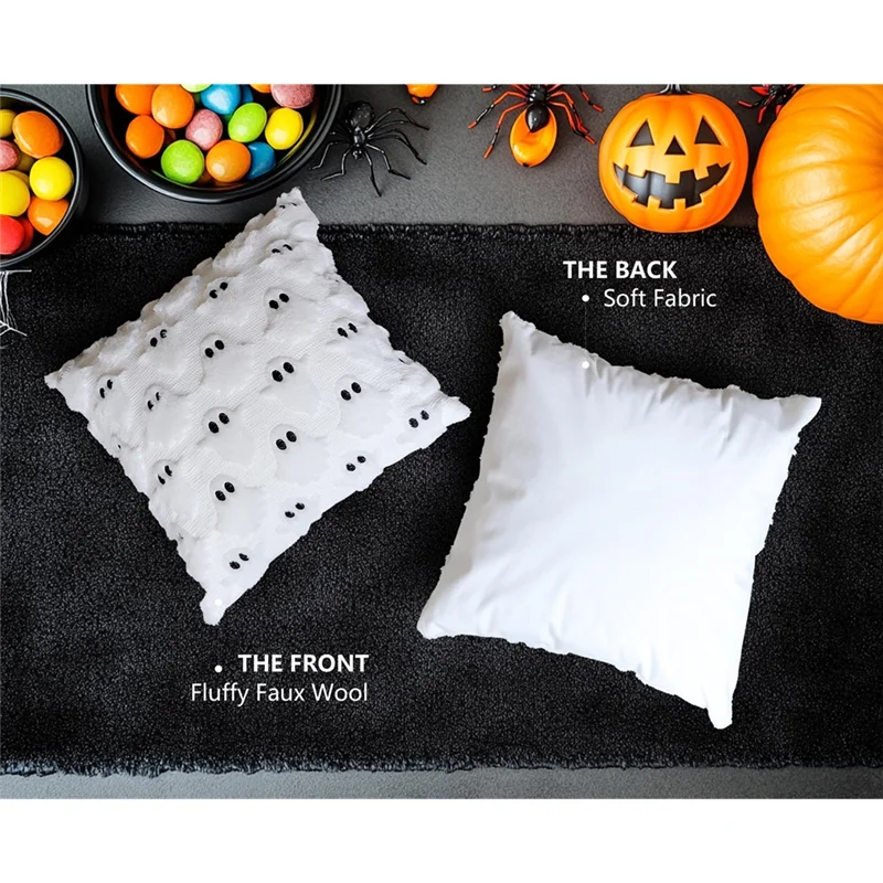 A96K-Halloween Decorative Pillow Covers 18X18 Set Of 3, Ghost Throw Cushion Cases For Fall Autumn Holiday Home Decorations
