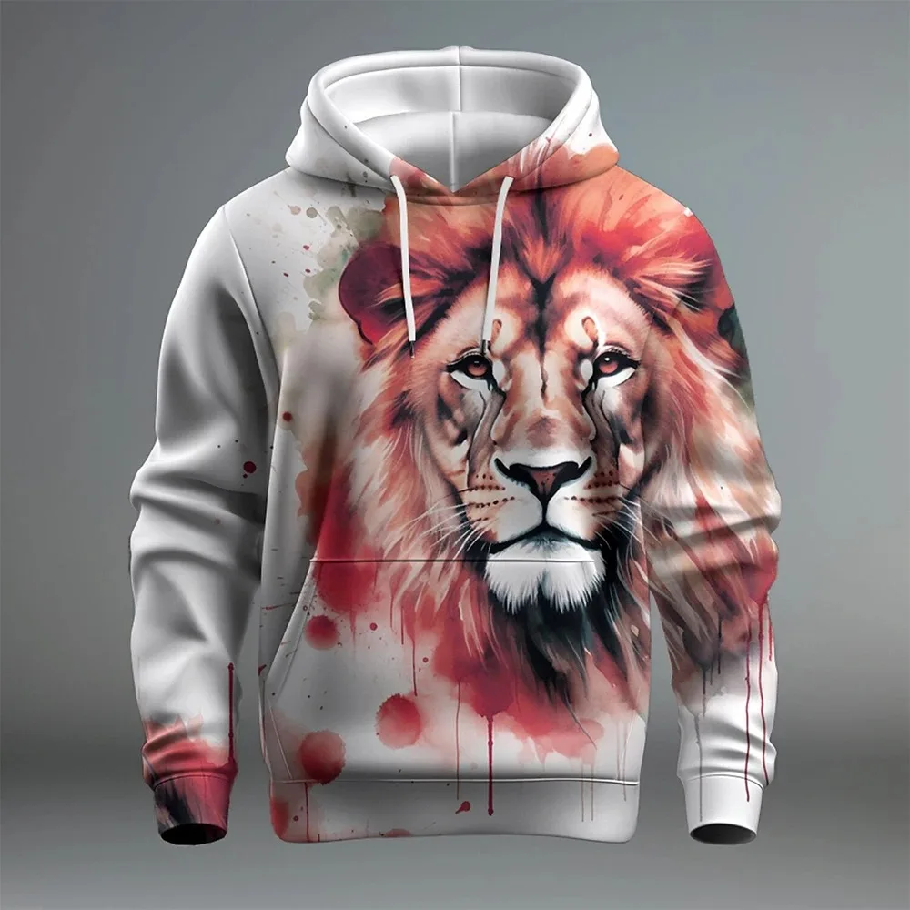 Fashion 3D Lion Pattern Prints Men's Hoodie Street Daily Comfortable Long Sleeve Pullover Autumn Winter New Models Male Clothing