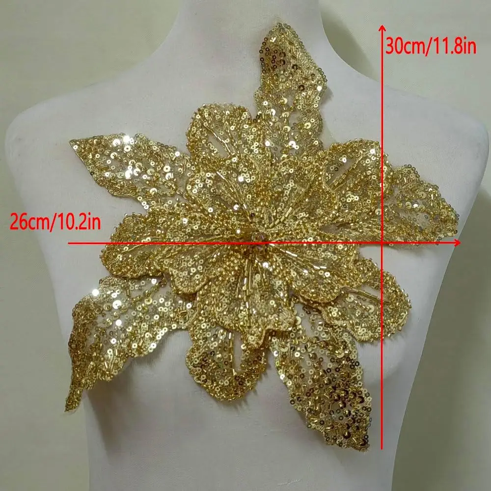 Golden Silver Sparkling Rhinestone Flowers Patch Coats Accessories Wedding Dress DIY Repair