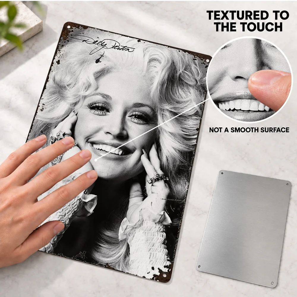 Dolly Parton Textured Metal Poster Customized Aluminum Sign Monochrome Photography Wall Art For Home Studio Concert Lover Gift