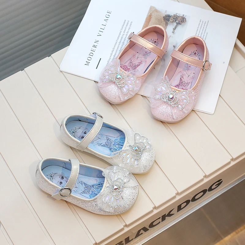 Child Leather Shoes Autumn New Girl Princess Shoe Water Diamond Mary Jane Shoes Bow Single Shoes Child Shoe Lolita