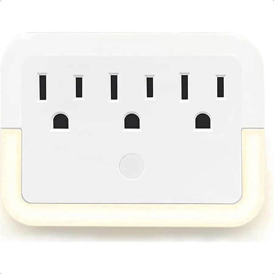 

Multi outlet Wall Adapter 3 AC Outlet Extender with Warm White LED LightSensing outlet Night Light Multi Outlet Portable Chargi