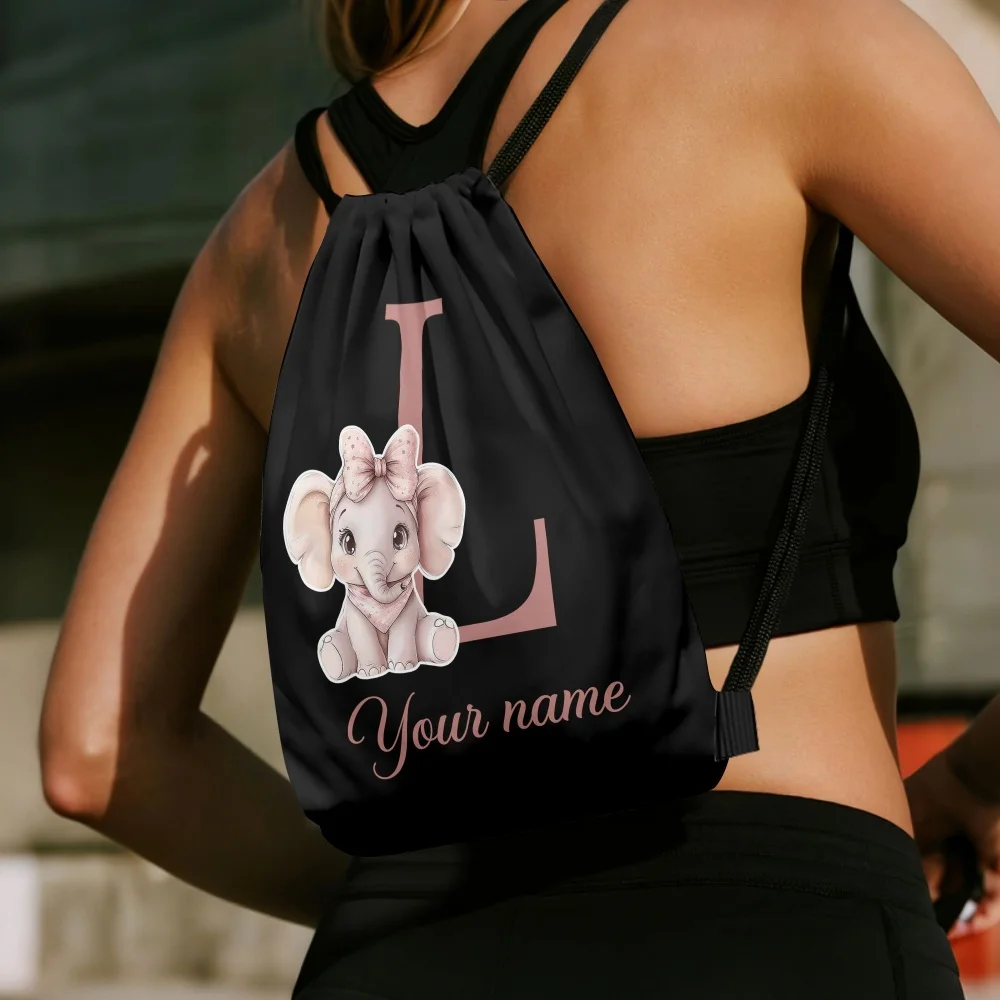 1 Custom Cute Animal Theme Drawstring Backpack, 8 Color Options, Personalized Name Customization, 13.4x16IN