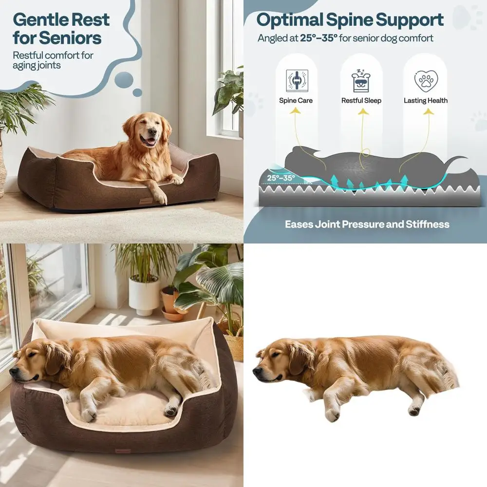 

Очень большая ортопедическая кровать для собак — моющийся чехол XL, водонепроницаемый, нескользящий, двусторонний диван, 44, коричневый