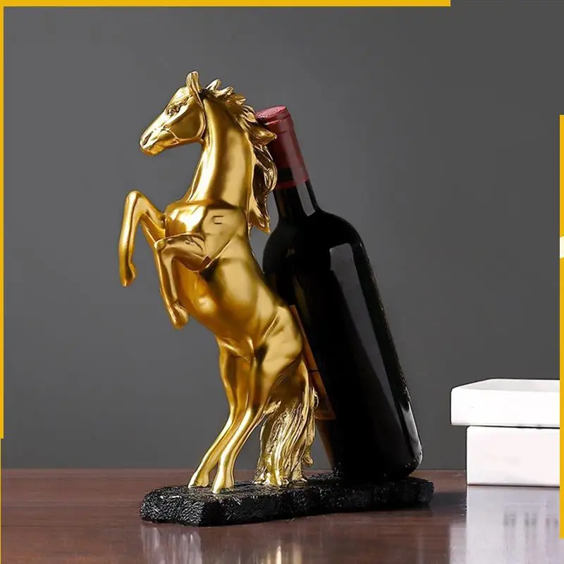 

A92P Resin Horse Wine Rack Figurines Horse Bottle Holder Storage Decoration Parts Collection Interior Home Item Golden