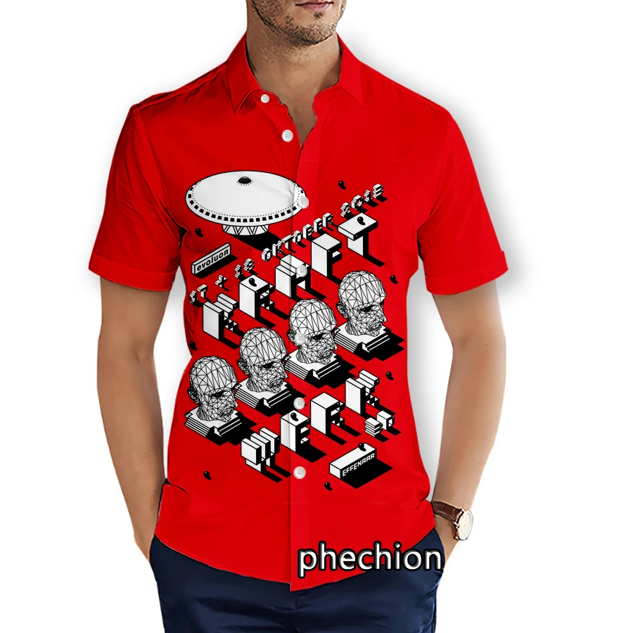 phechion Mens Short Sleeve Beach Shirts Kraftwerk Rock 3D Print Casual Shirts Fashion Streetwear Men Tops X248