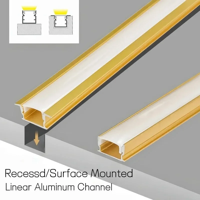 

Mini V/u/w Style Gold/rose Gold Led Aluminum Profile Milky Cover Channel Diffuser Cabinet Shelf Closet Recessed Hard Strip Light