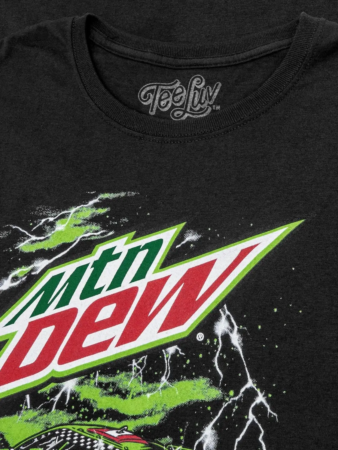 Tee Luv Men's MTN Dew Racecar T-Shirt - Mountain Dew Soda Logo Racing Shirt