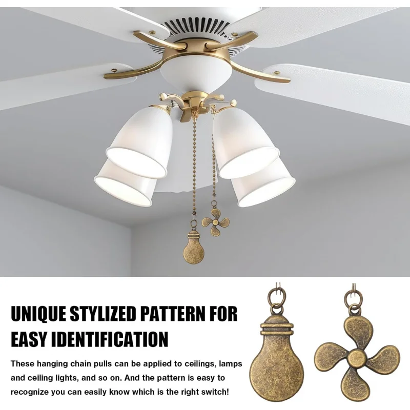 2 extensor de corrente de tração para ventilador de teto, 12 polegadas, extensão com enfeites de lâmpada, P