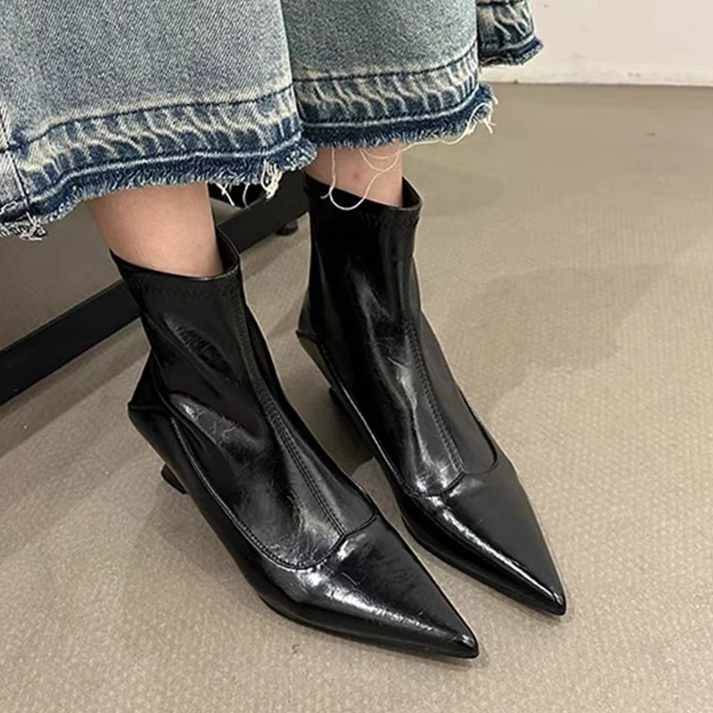 أسافين الأحذية النسائية أشار تو أحذية من الجلد عالية الكعب حذاء من الجلد 2025 الشتاء مثير مضخات البريدي تشيلسي الأحذية Mujer Snow Btoas #2