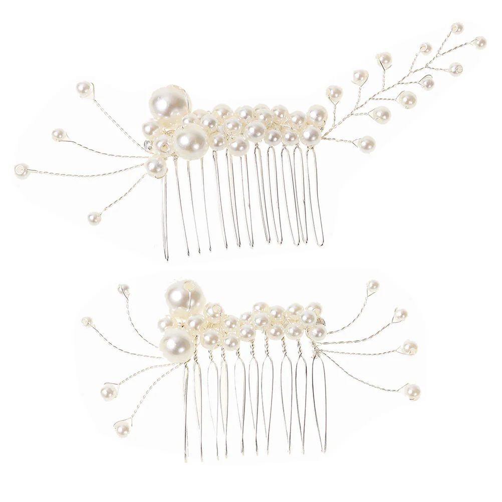 2 Pcs Pearl Hair Clips Comb Bride Decor Accessories for Photography Decorate Wedding Headdress Silver Women's