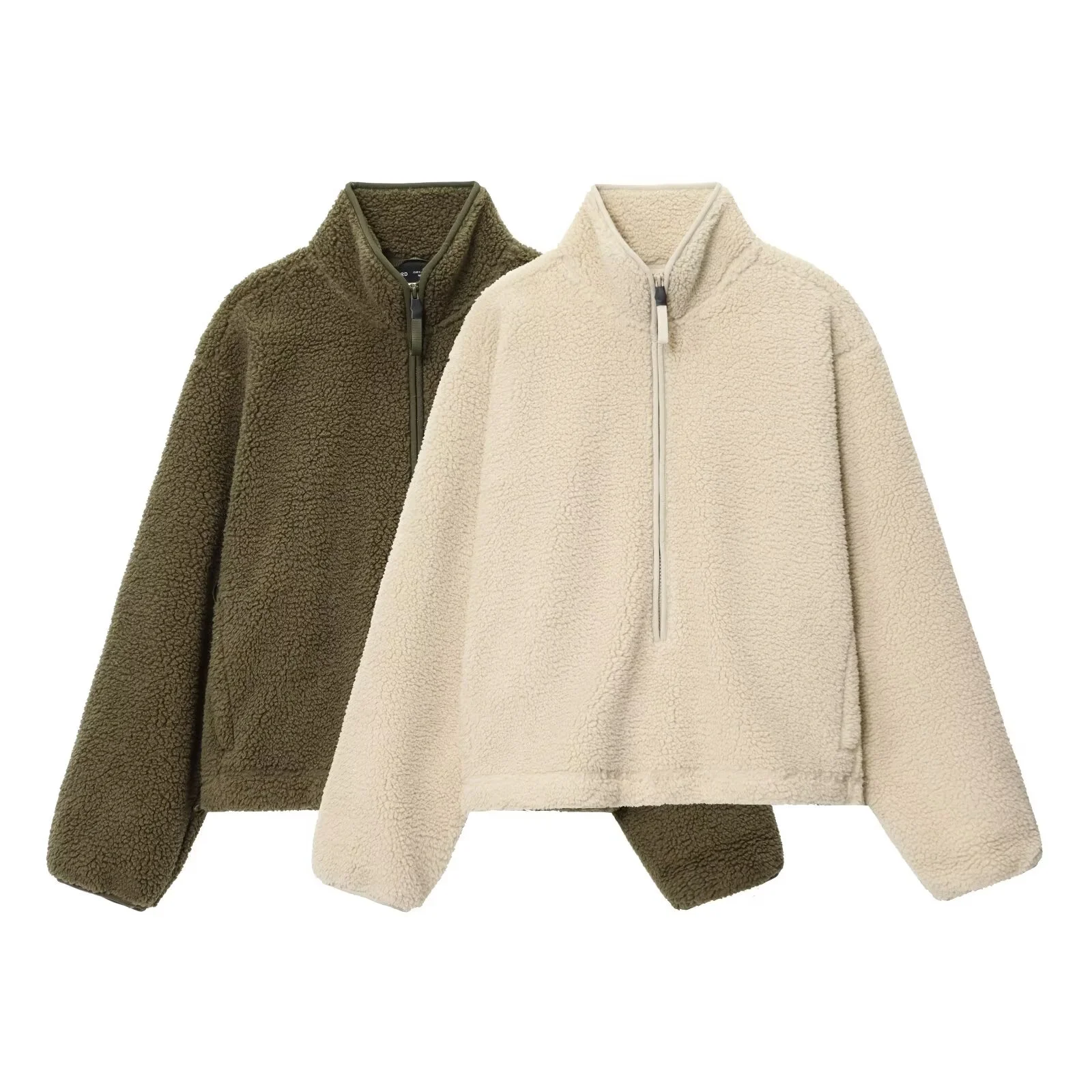 

2025 autumn new women's loose casual temperament simple teddy velvet sports high collar long-sleeved top