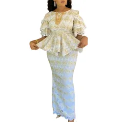 African Wedding Party Clothes For Women Autumn African Elegant Half Sleeve 2 Piece Top Long Skirt Matching Sets African Clothing