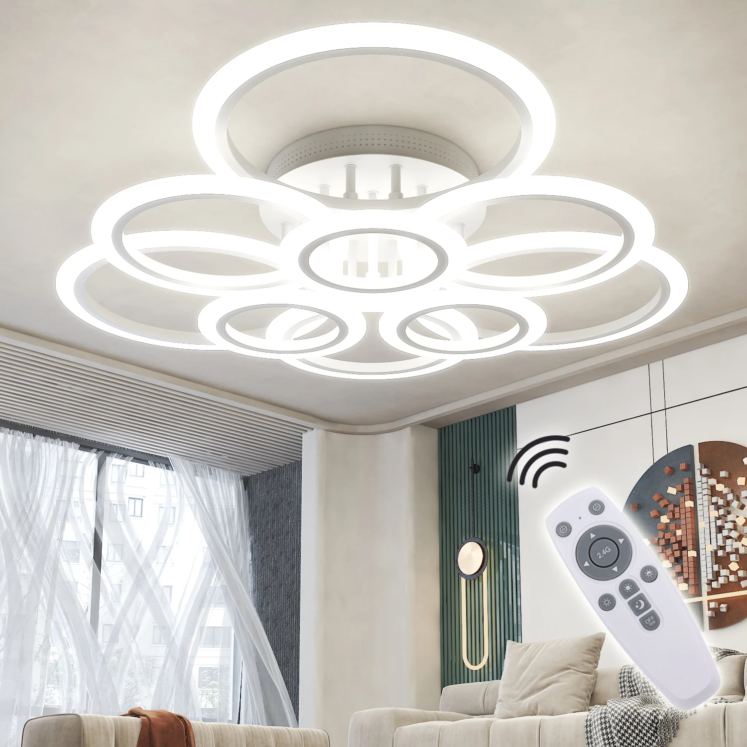 

Ceiling LED Lights Modern 9Rings 120W Stepless Dimming Ceiling Chandelier Support Remote Control For Living Room Bedroom Kitchen