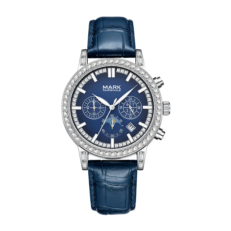 Men's Luxury Diamond Quartz Watch with Leather Strap plus Waterproof Luminous Calendar for Sport Daily