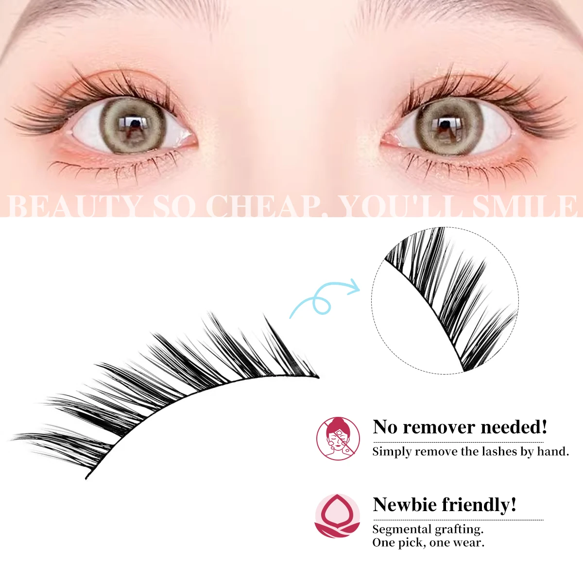 5 أزواج من رموش SQLH رموش كاملة الشريط C حليقة شريط شفاف رموش ذيل السمكة رموش مانغا سهلة للمبتدئين طبيعية