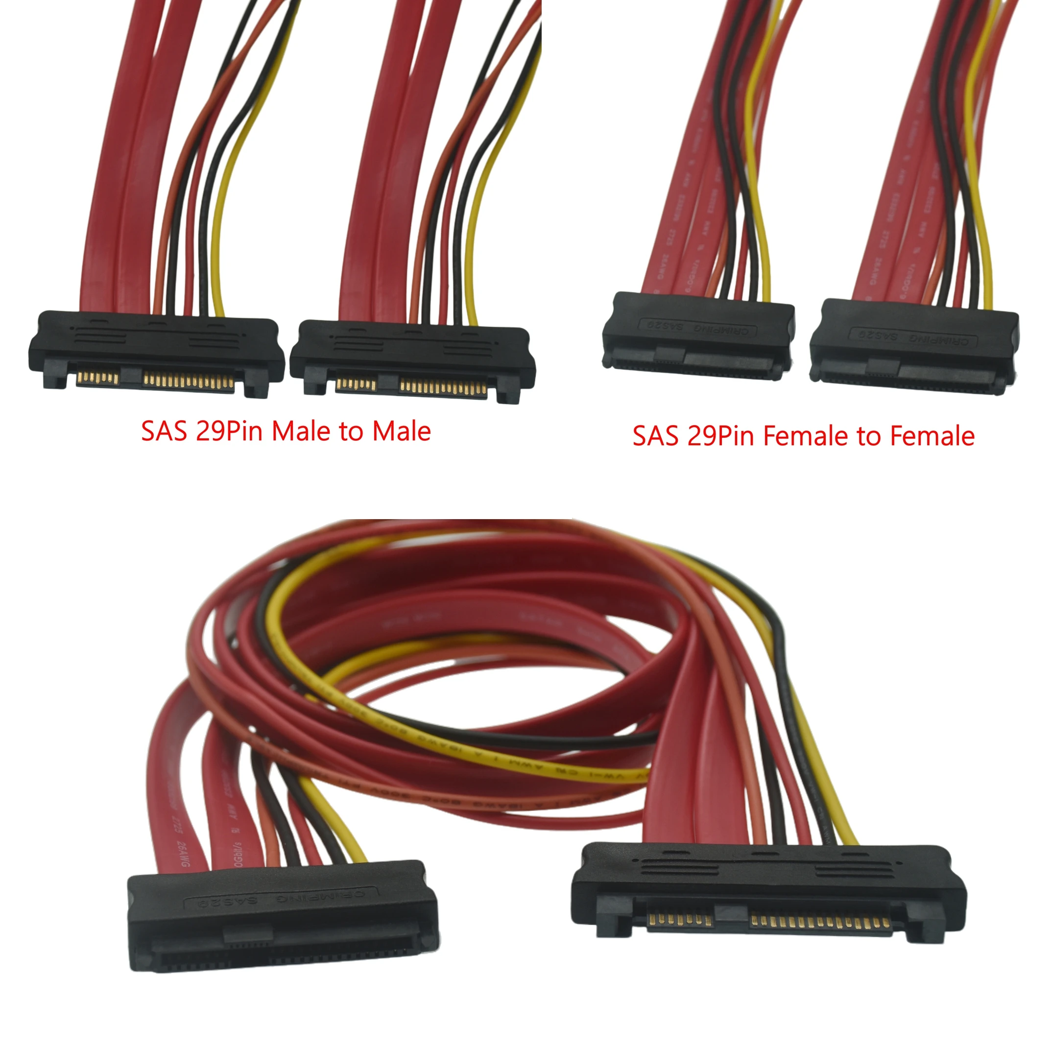 SFF-8482 SAS 29Pin Male To Male to Female Extension Cable Server Hard Disk Panel Backplane Adapter Cable 14cm 30cm 50cm 1m