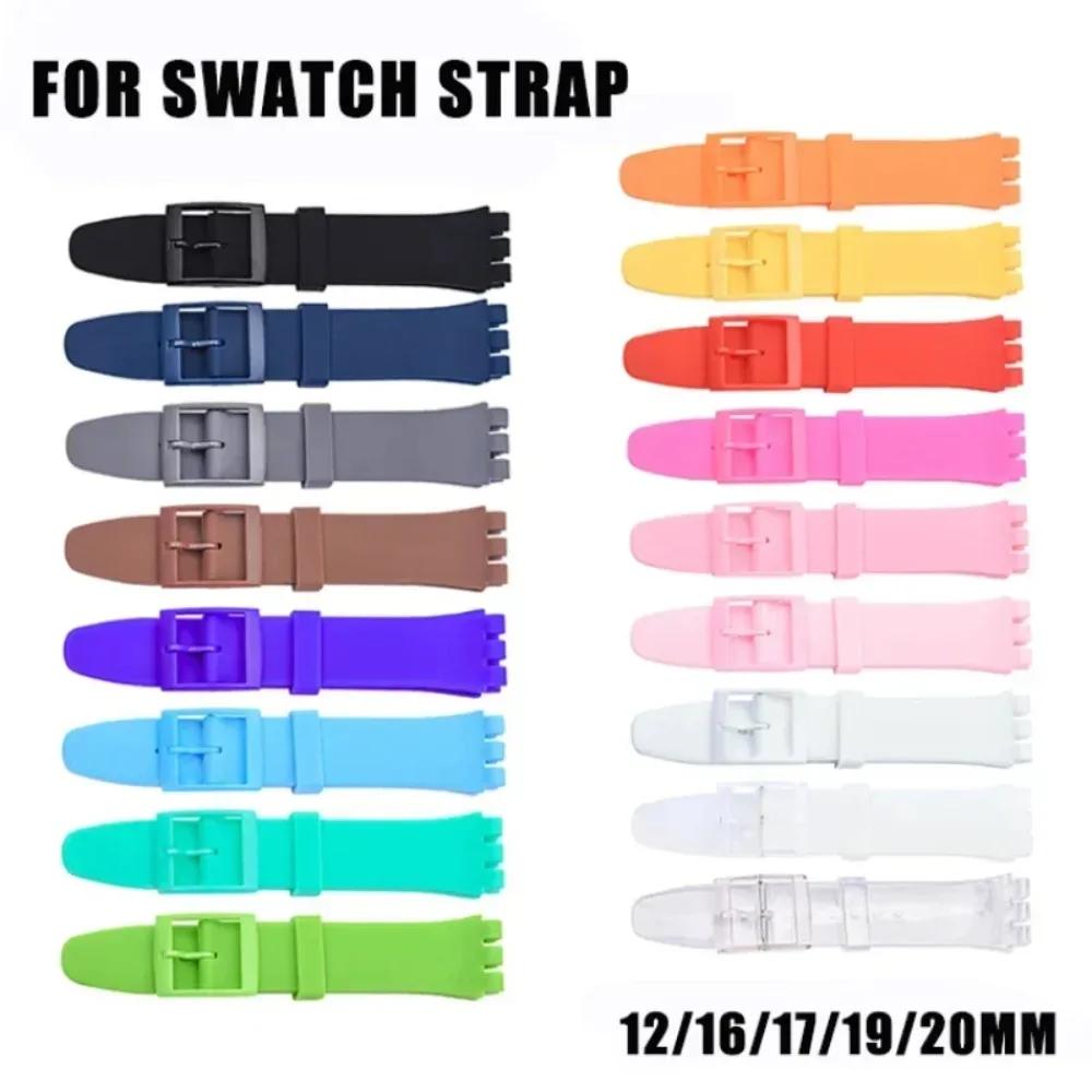 Soft Silicone Watchband 16mm 17mm 19mm 20mm Sport Watch Strap Waterproof Rubber Universal Replacement Wristband for Swatch