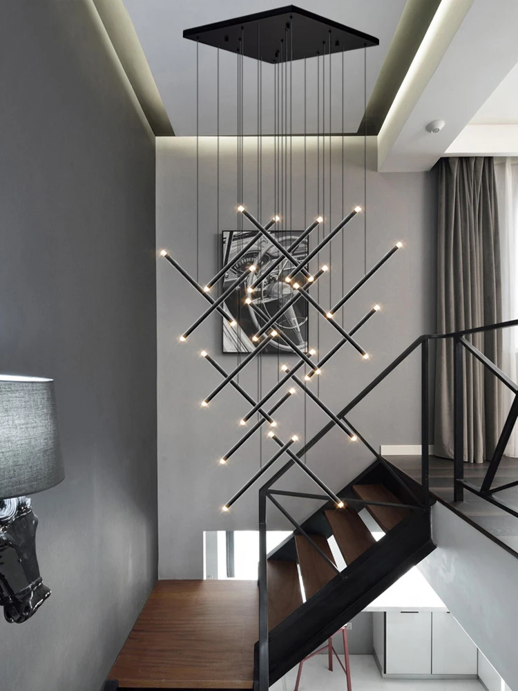 

Modern LED Long Pendant Light Villa Living Room Ceiling Light Suspended Staircase Chandelier Dining Room Bedroom Pendent Lamp