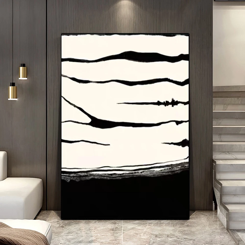 

Modern Black and White Abstract Canvas Wall Art Hand Painted Textured Oil Painting Wall Decor for Living Room Bedroom Home Decor