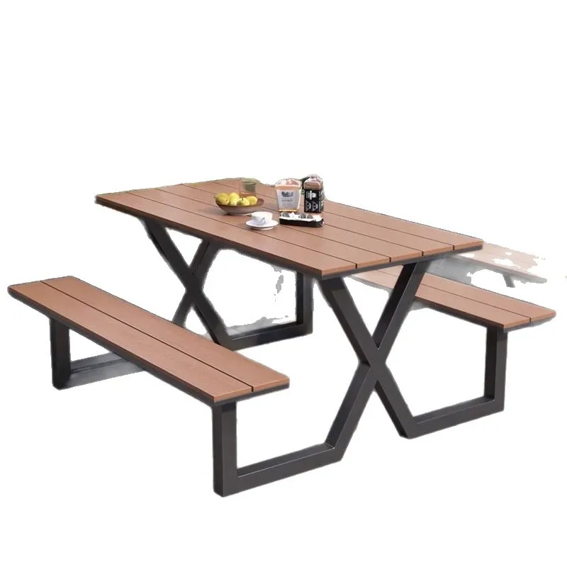 Outdoor one-piece table and chair plastic wood courtyard seat scenic park outdoor table and chair combination