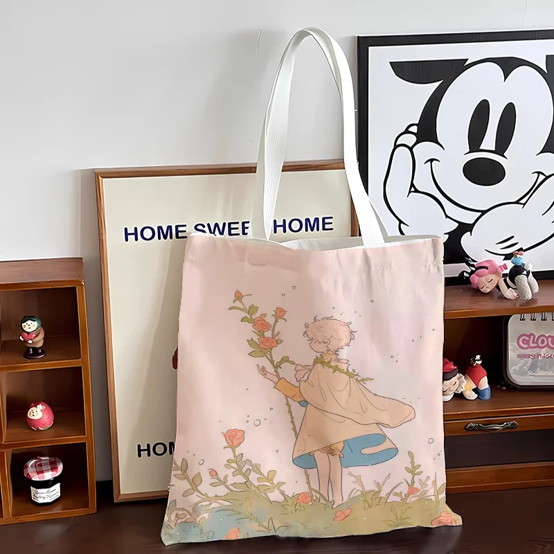 Star Air Little Prince cartoon canvas  Fox Rose portable file  Tote  Student books portable storage shopping bag