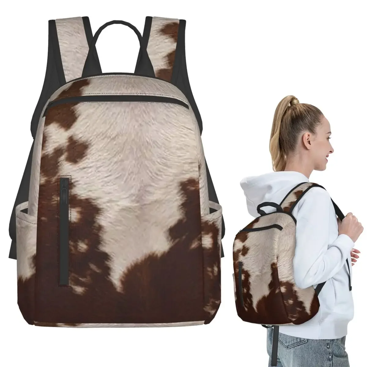 Stylish Cow Fur Cowhide Texture Cow Skin Print Pattern Backpack Student BookBag Children  Computer Shoulder Bags Men Women