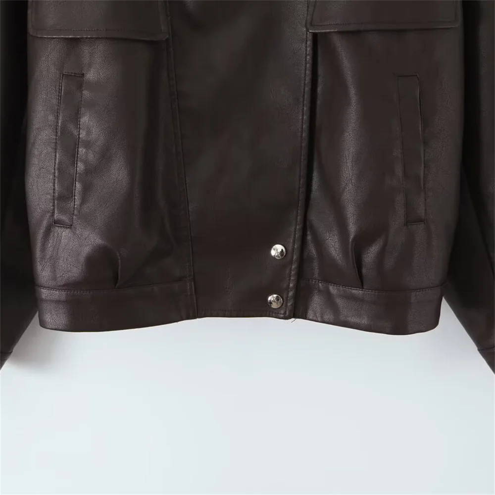 Herbst neue frauen kleidung lässig temperament lose kragen lange ärmeln einfarbig reißverschluss PU leder jacke jacke jacke